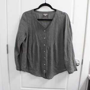 J. Jill Long Sleeve Button Down Blouse Semi Sheer Size‎ Medium Petite Grey